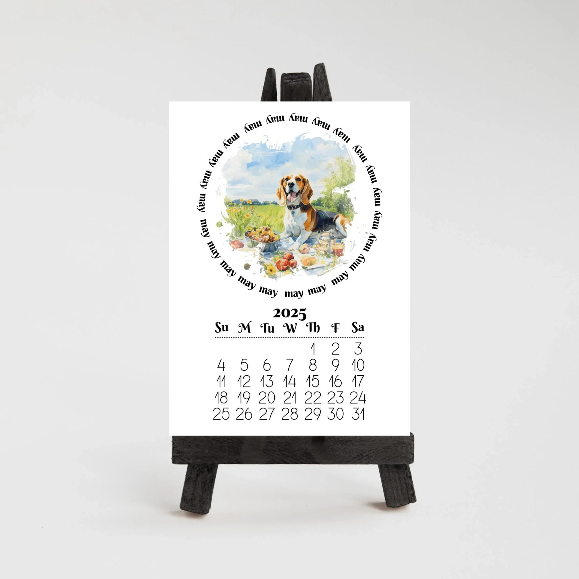 2026 Beagle Mini calendar for small spaces - optional wood display stand - Beagle lovers gift - Dog mom present - Monthly calendar - The Pawprint Paperie