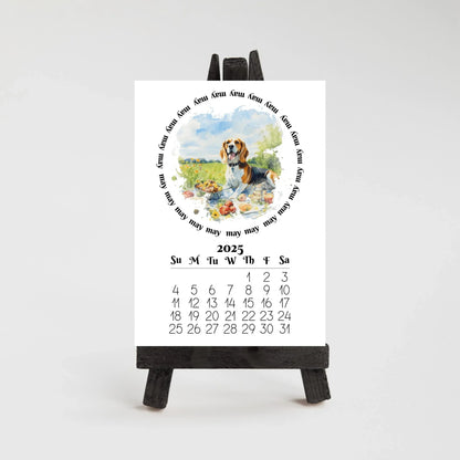 2026 Beagle Mini calendar for small spaces - optional wood display stand - Beagle lovers gift - Dog mom present - Monthly calendar - The Pawprint Paperie