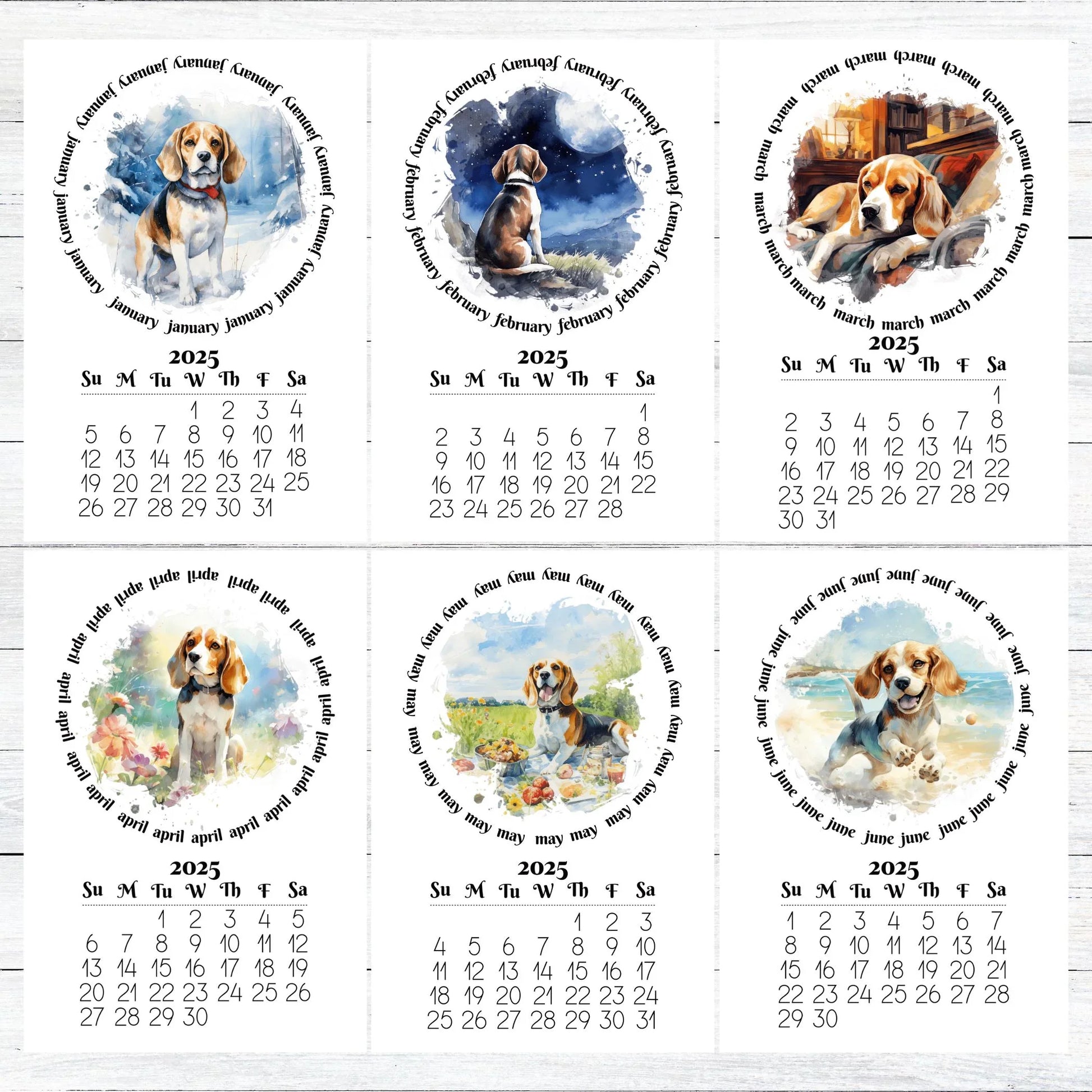 2026 Beagle Mini calendar for small spaces - optional wood display stand - Beagle lovers gift - Dog mom present - Monthly calendar - The Pawprint Paperie