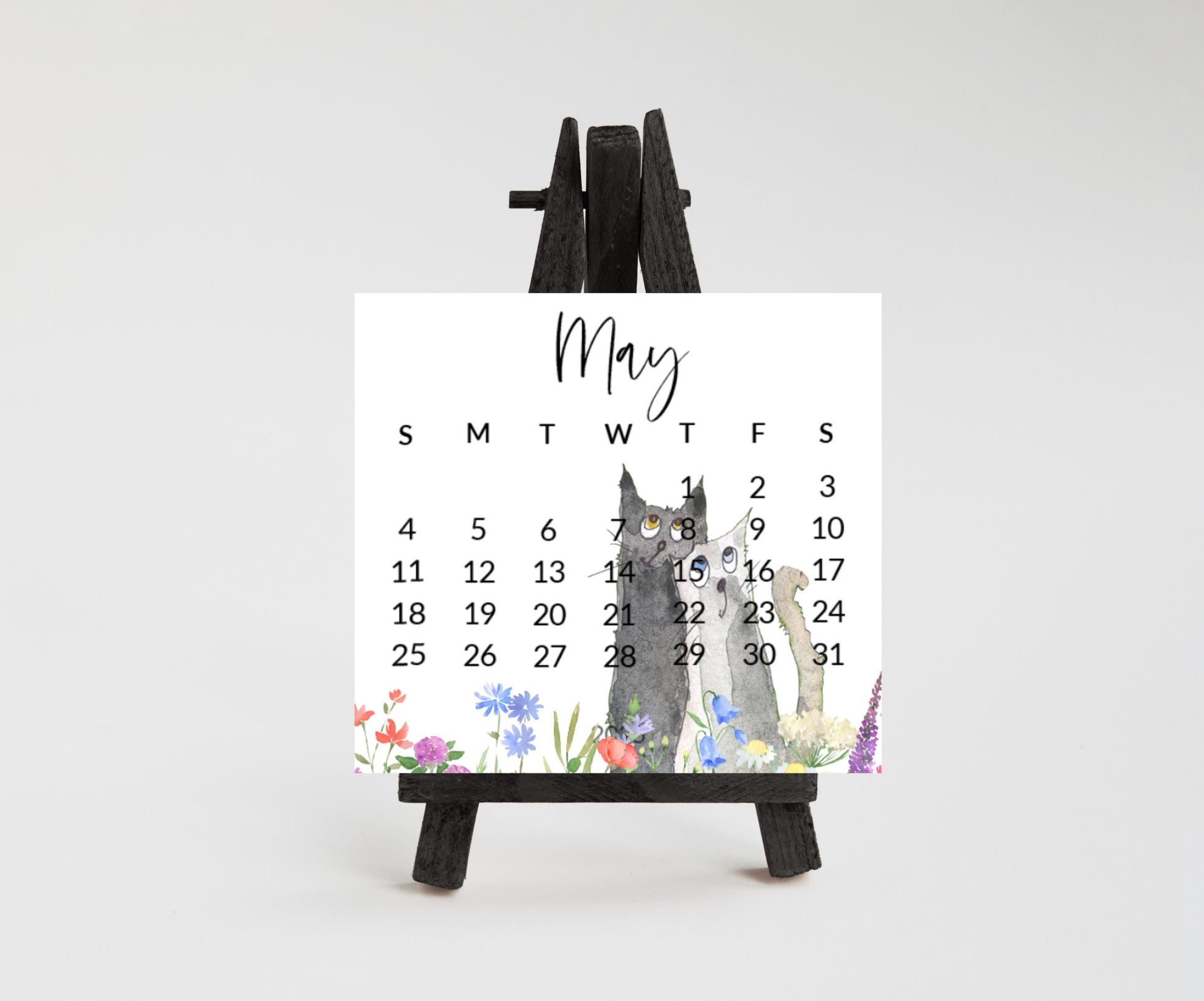 Silly dog small desk 2026 Calendar - Stand up mini calendar desktop or tabletop - small space calendar optional wood display stand/easel - The Pawprint Paperie