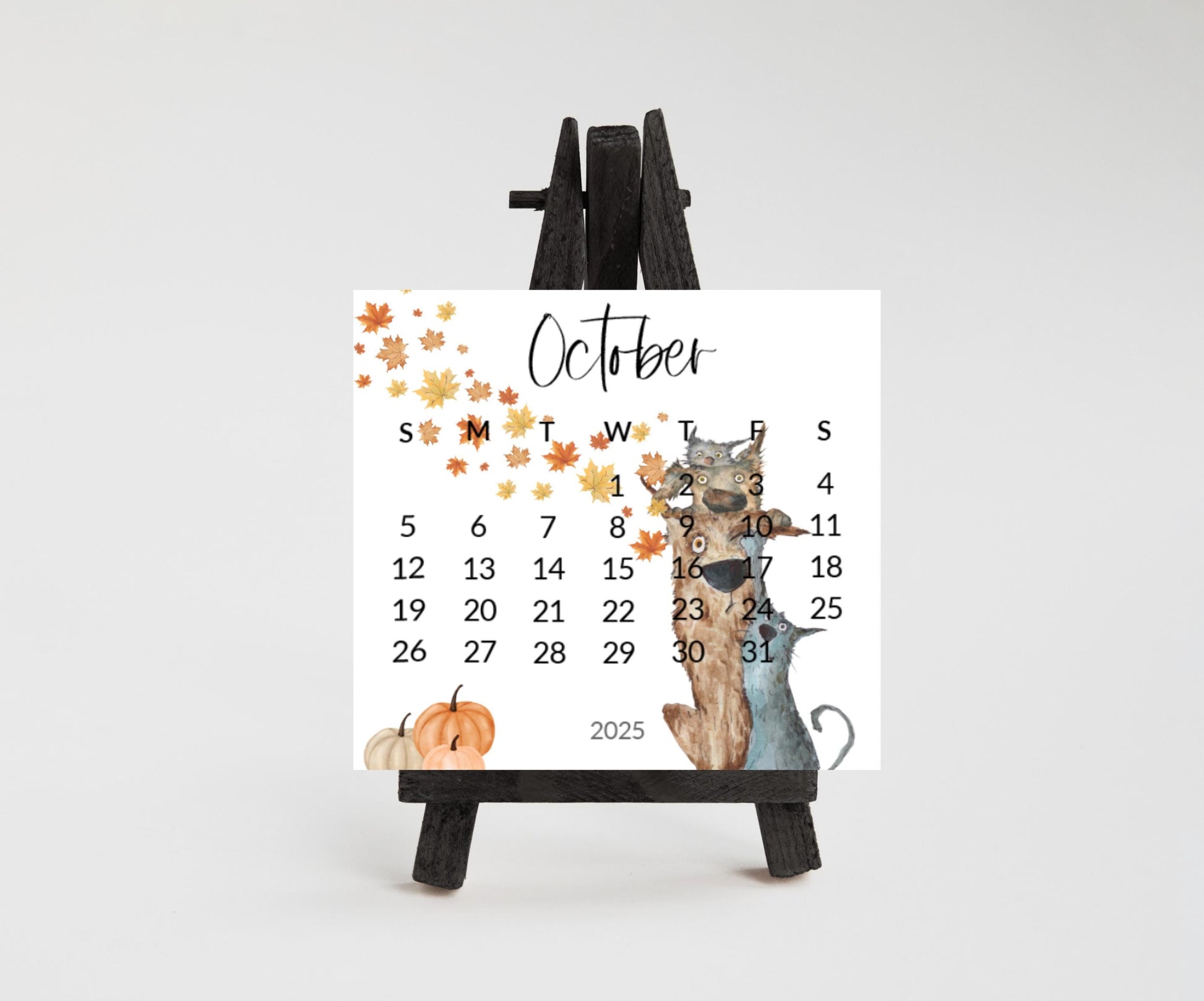 Silly dog small desk 2026 Calendar - Stand up mini calendar desktop or tabletop - small space calendar optional wood display stand/easel - The Pawprint Paperie