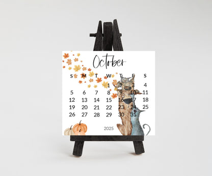 Silly dog small desk 2026 Calendar - Stand up mini calendar desktop or tabletop - small space calendar optional wood display stand/easel - The Pawprint Paperie