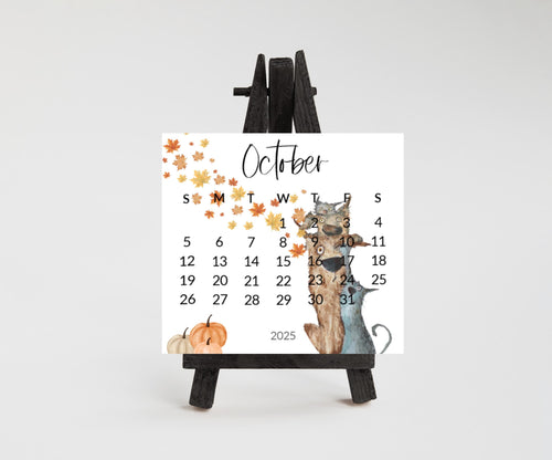 Silly dog small desk 2026 Calendar - Stand up mini calendar desktop or tabletop - small space calendar optional wood display stand/easel - The Pawprint Paperie