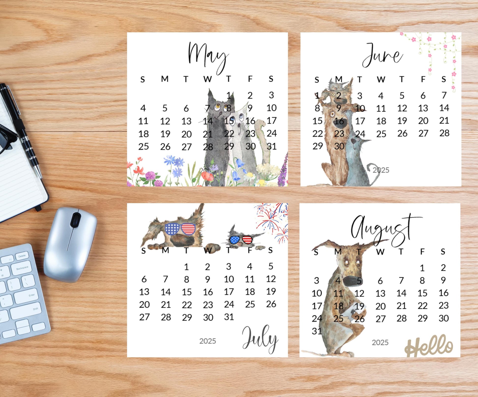 Silly dog small desk 2026 Calendar - Stand up mini calendar desktop or tabletop - small space calendar optional wood display stand/easel - The Pawprint Paperie