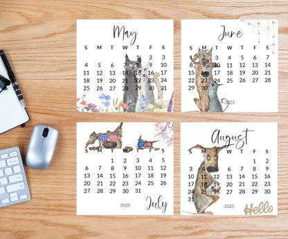Silly dog small desk 2026 Calendar - Stand up mini calendar desktop or tabletop - small space calendar optional wood display stand/easel - The Pawprint Paperie