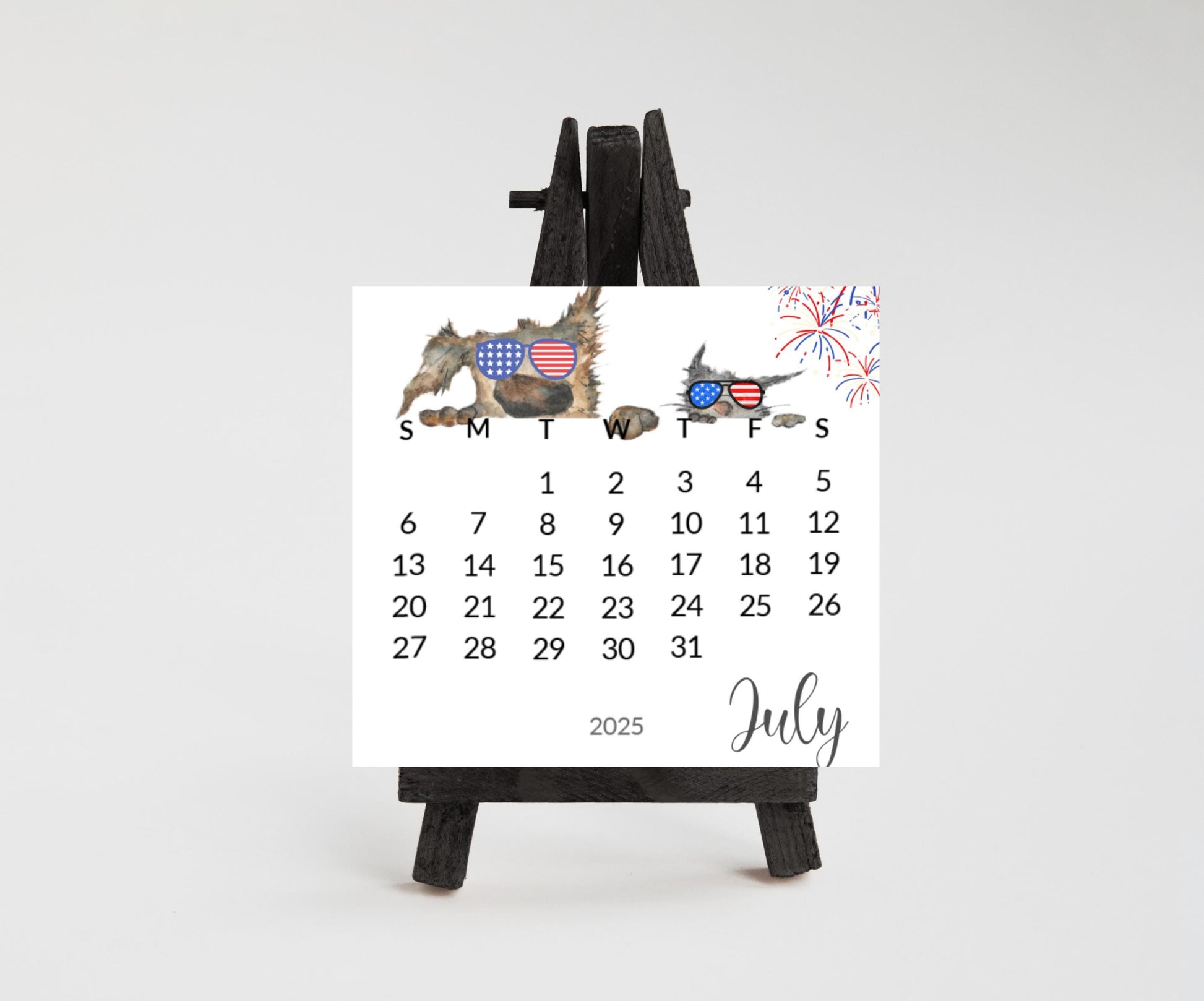 Silly dog small desk 2026 Calendar - Stand up mini calendar desktop or tabletop - small space calendar optional wood display stand/easel - The Pawprint Paperie