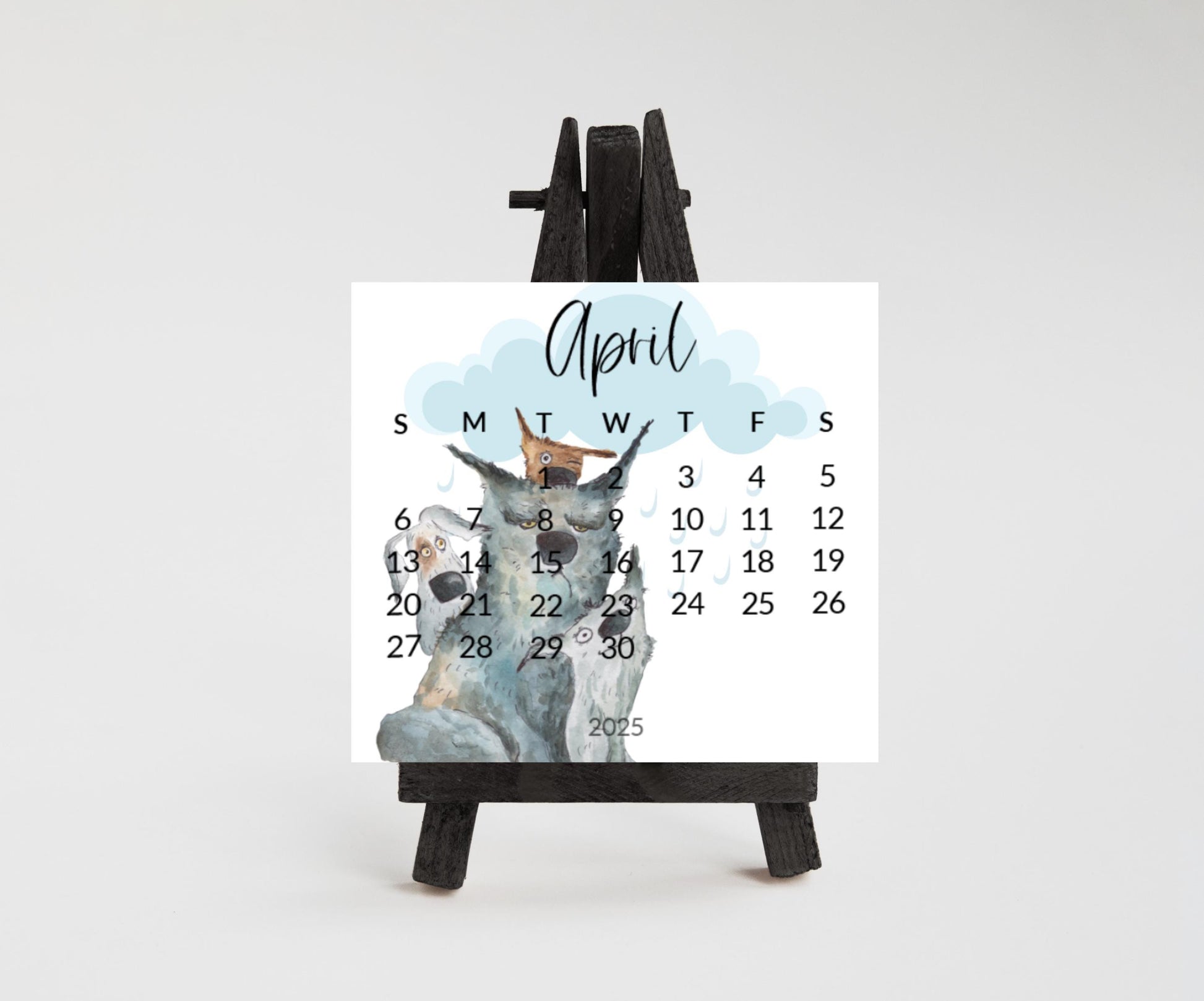 Silly dog small desk 2026 Calendar - Stand up mini calendar desktop or tabletop - small space calendar optional wood display stand/easel - The Pawprint Paperie