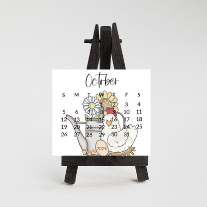 2026 Country Chicken mini calendar- Adorable hens and chicks- Home office decor - small desk calendar - crazy chicken lady gift - Farmcore - The Pawprint Paperie