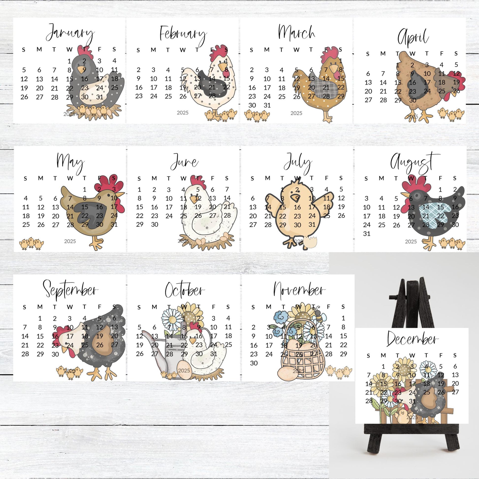 2026 Country Chicken mini calendar- Adorable hens and chicks- Home office decor - small desk calendar - crazy chicken lady gift - Farmcore - The Pawprint Paperie