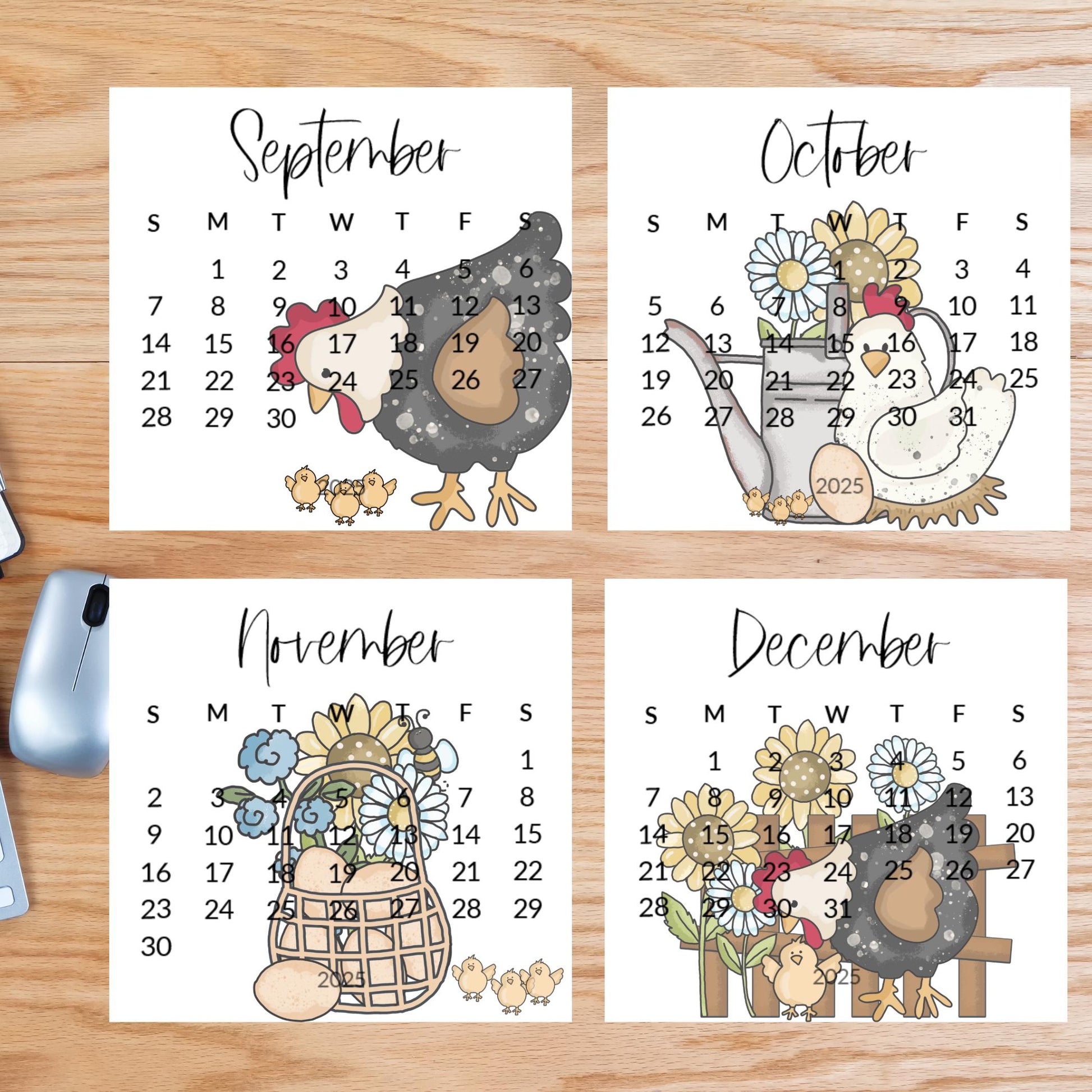 2026 Country Chicken mini calendar- Adorable hens and chicks- Home office decor - small desk calendar - crazy chicken lady gift - Farmcore - The Pawprint Paperie