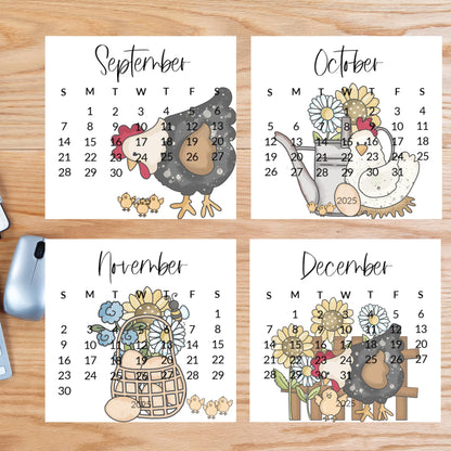 2026 Country Chicken mini calendar- Adorable hens and chicks- Home office decor - small desk calendar - crazy chicken lady gift - Farmcore - The Pawprint Paperie