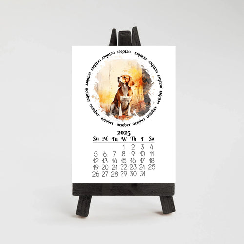 2026 Beagle Mini calendar for small spaces - optional wood display stand - Beagle lovers gift - Dog mom present - Monthly calendar - The Pawprint Paperie