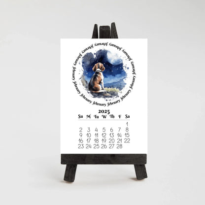 2026 Beagle Mini calendar for small spaces - optional wood display stand - Beagle lovers gift - Dog mom present - Monthly calendar - The Pawprint Paperie