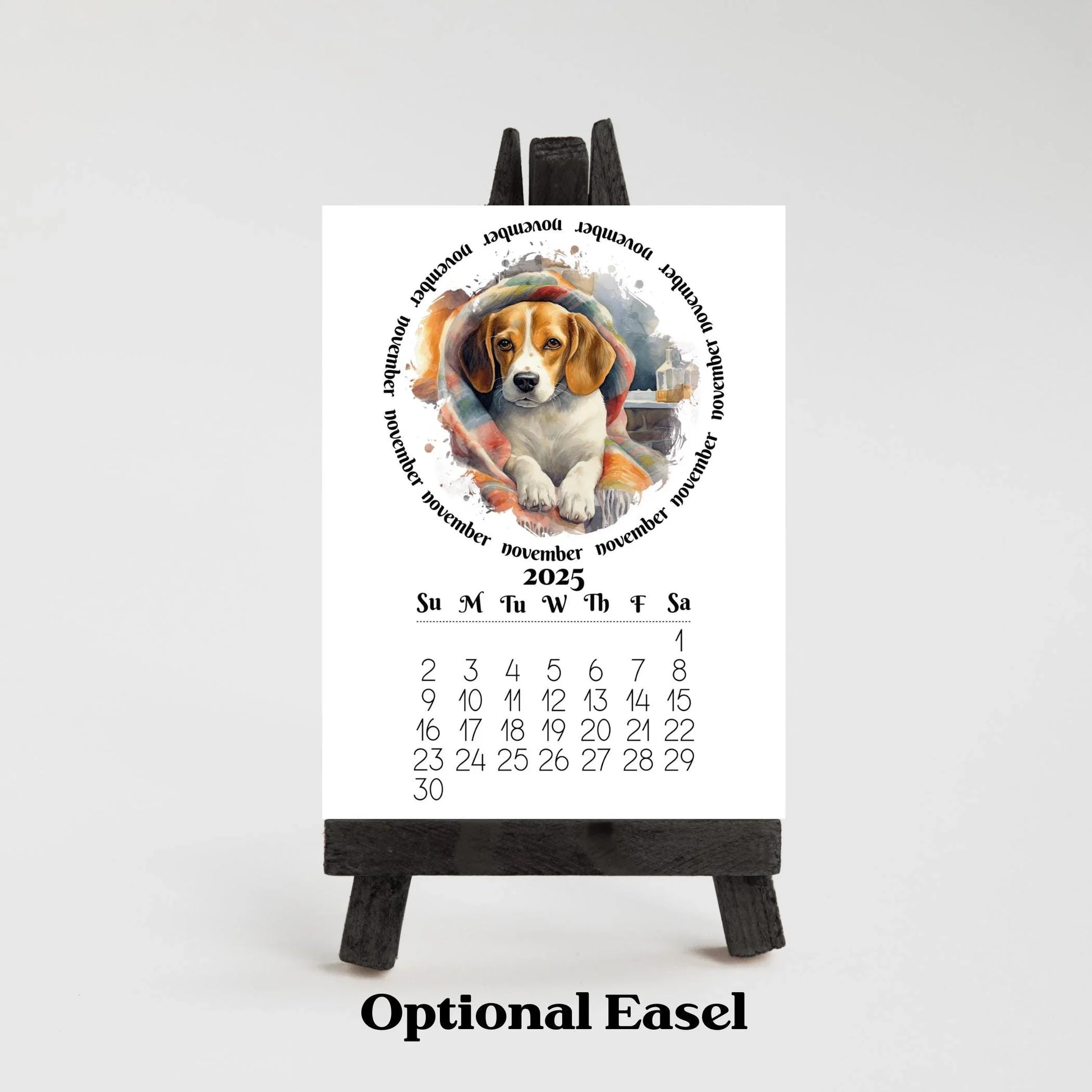 2026 Beagle Mini calendar for small spaces - optional wood display stand - Beagle lovers gift - Dog mom present - Monthly calendar - The Pawprint Paperie