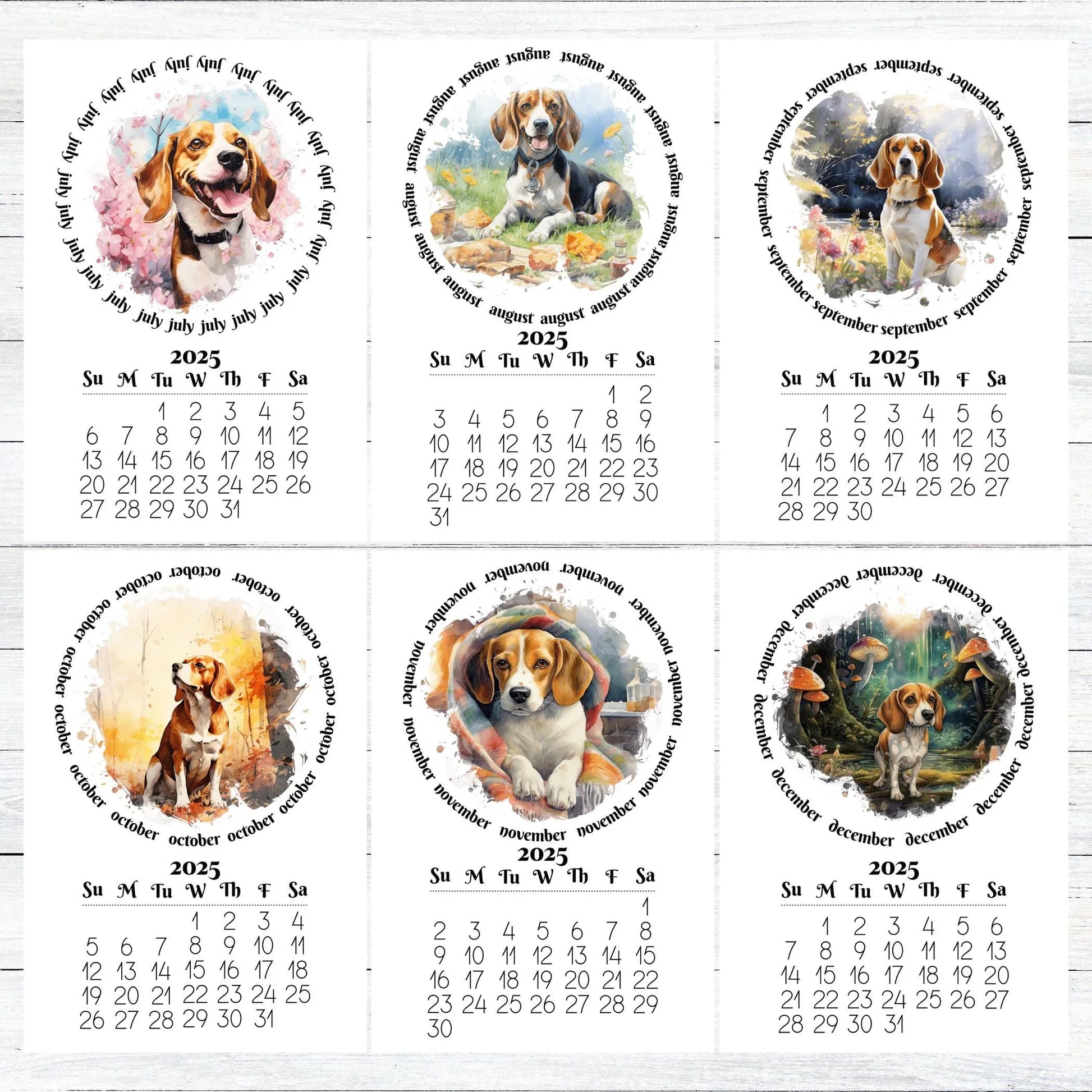 2026 Beagle Mini calendar for small spaces - optional wood display stand - Beagle lovers gift - Dog mom present - Monthly calendar - The Pawprint Paperie