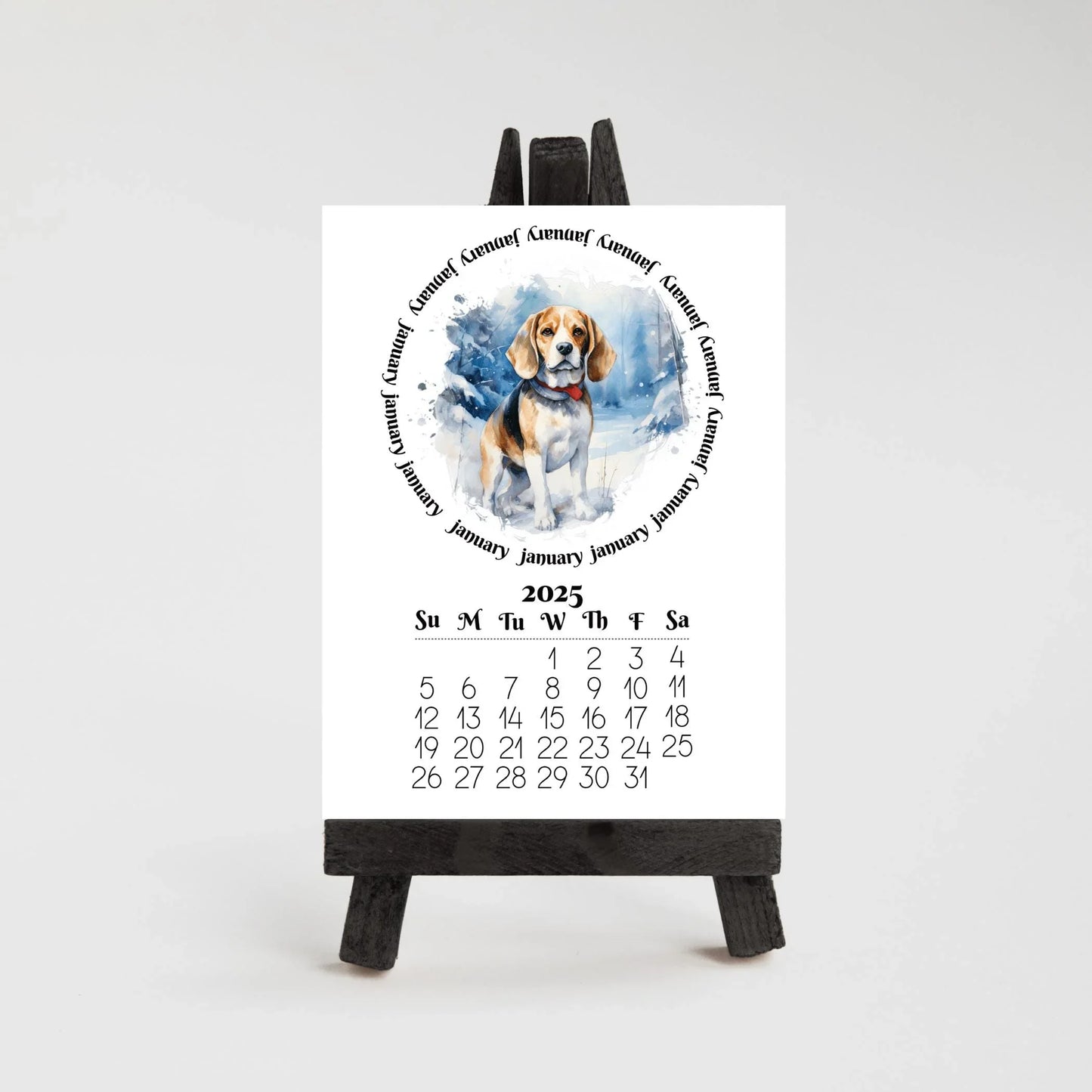 2026 Beagle Mini calendar for small spaces - optional wood display stand - Beagle lovers gift - Dog mom present - Monthly calendar - The Pawprint Paperie