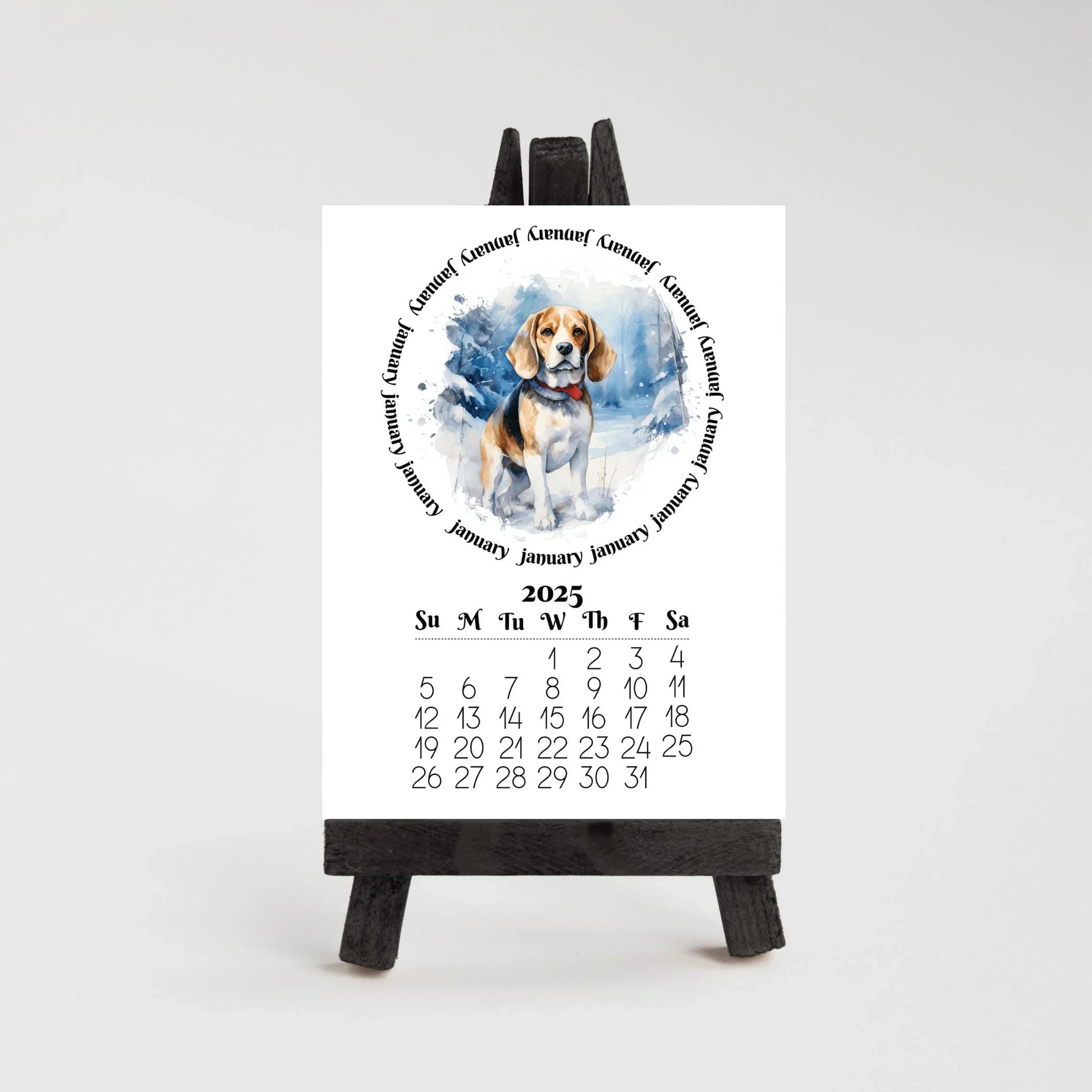 2026 Beagle Mini calendar for small spaces - optional wood display stand - Beagle lovers gift - Dog mom present - Monthly calendar - The Pawprint Paperie
