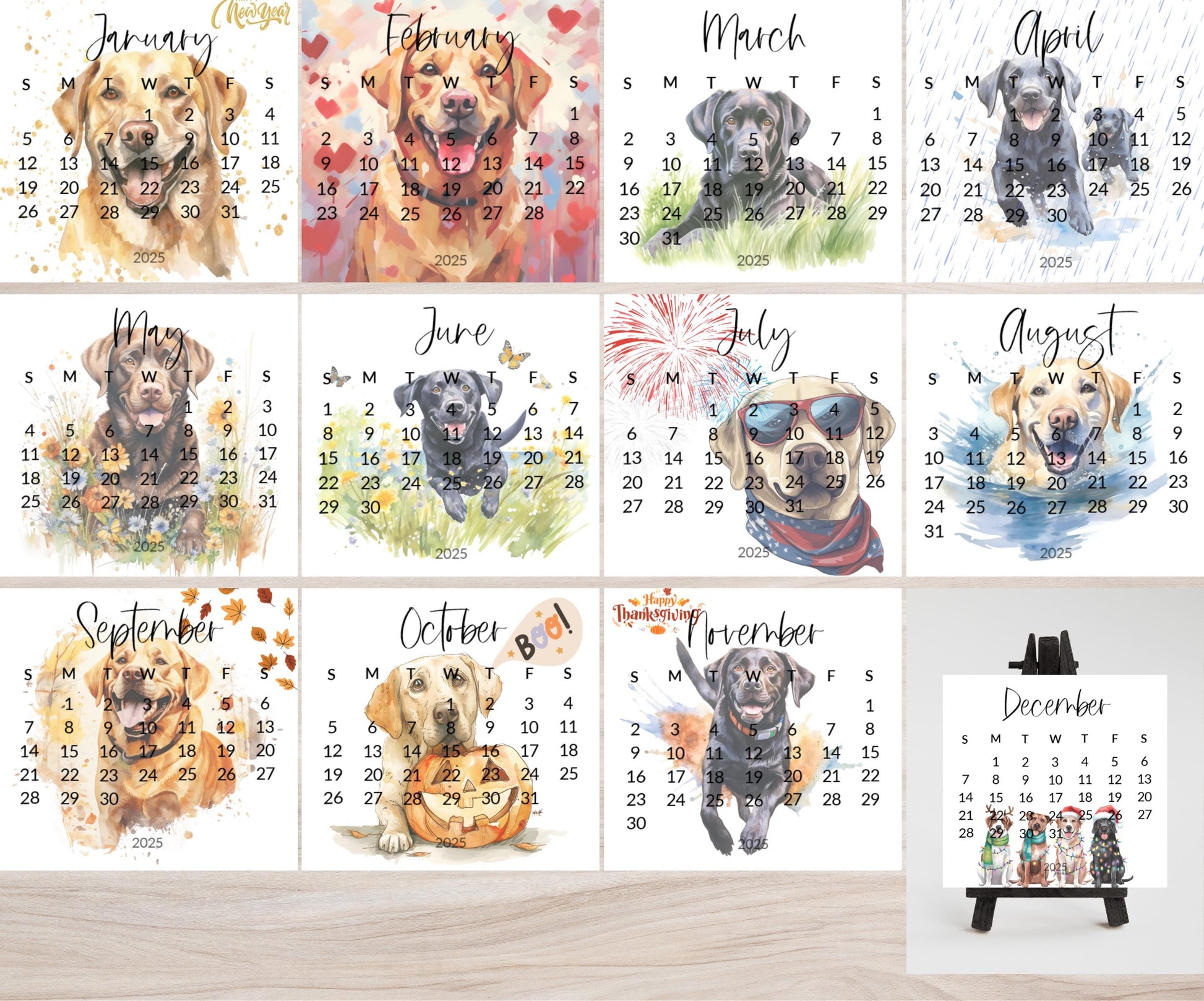 2026 Labrador Retriever small desk mini calendar - Standing desk dog calendar for desktop/tabletop - Birthday gift for the Lab mom or dad - The Pawprint Paperie