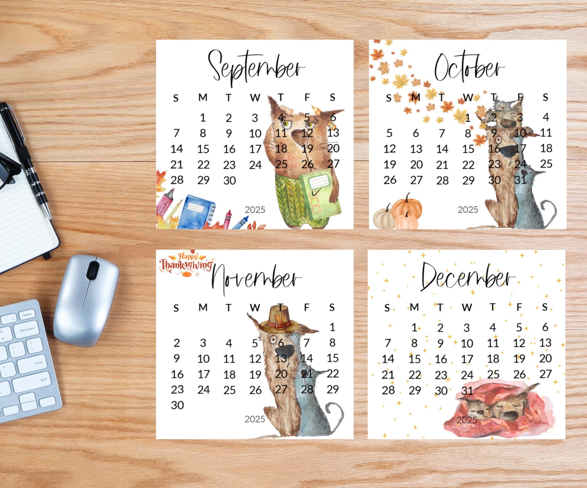 Silly dog small desk 2026 Calendar - Stand up mini calendar desktop or tabletop - small space calendar optional wood display stand/easel - The Pawprint Paperie