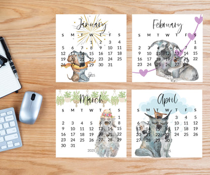 Silly dog small desk 2026 Calendar - Stand up mini calendar desktop or tabletop - small space calendar optional wood display stand/easel - The Pawprint Paperie