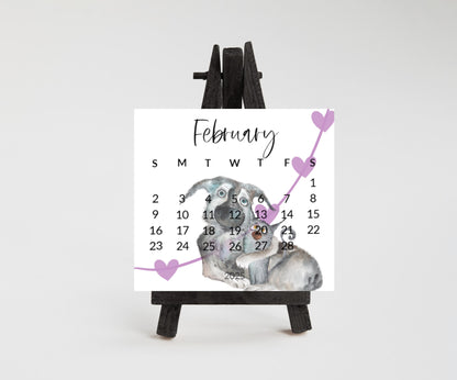 Silly dog small desk 2026 Calendar - Stand up mini calendar desktop or tabletop - small space calendar optional wood display stand/easel - The Pawprint Paperie