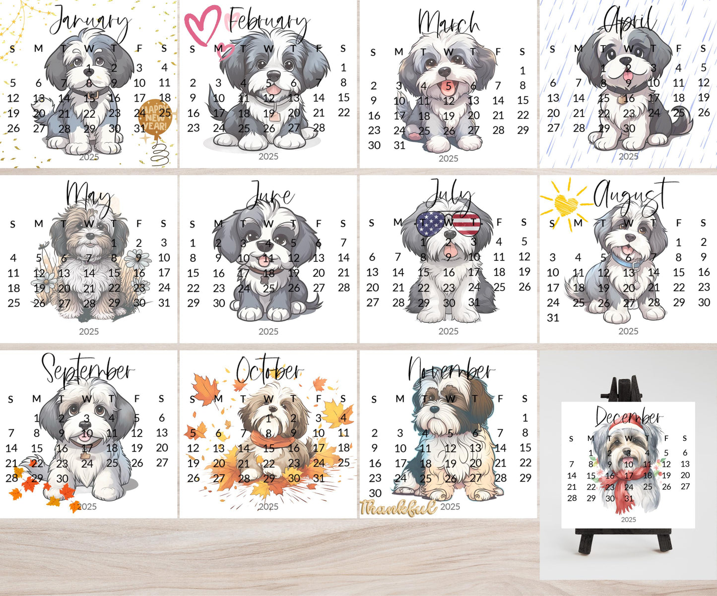 2026 Calendar Havanese small desk space stand up calendar-Desktop or tabletop calendar-gift Havanese lover mom - The Pawprint Paperie