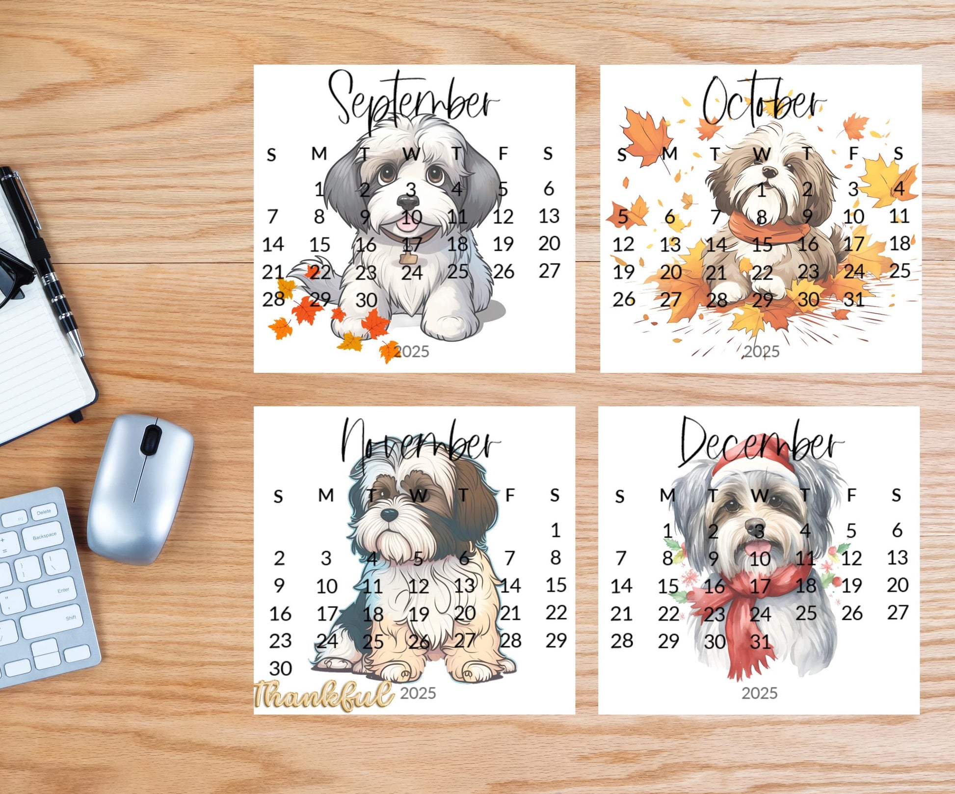 2026 Calendar Havanese small desk space stand up calendar-Desktop or tabletop calendar-gift Havanese lover mom - The Pawprint Paperie