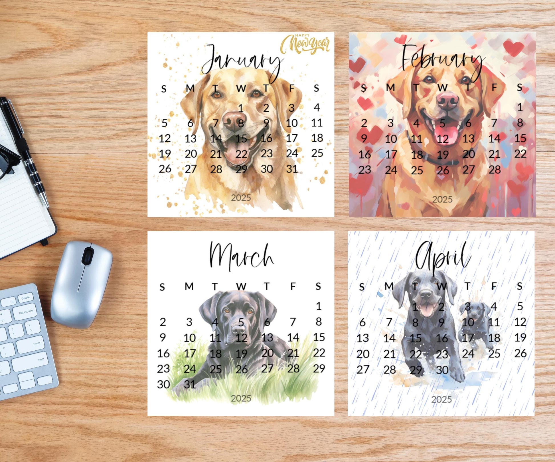 2026 Labrador Retriever small desk mini calendar - Standing desk dog calendar for desktop/tabletop - Birthday gift for the Lab mom or dad - The Pawprint Paperie