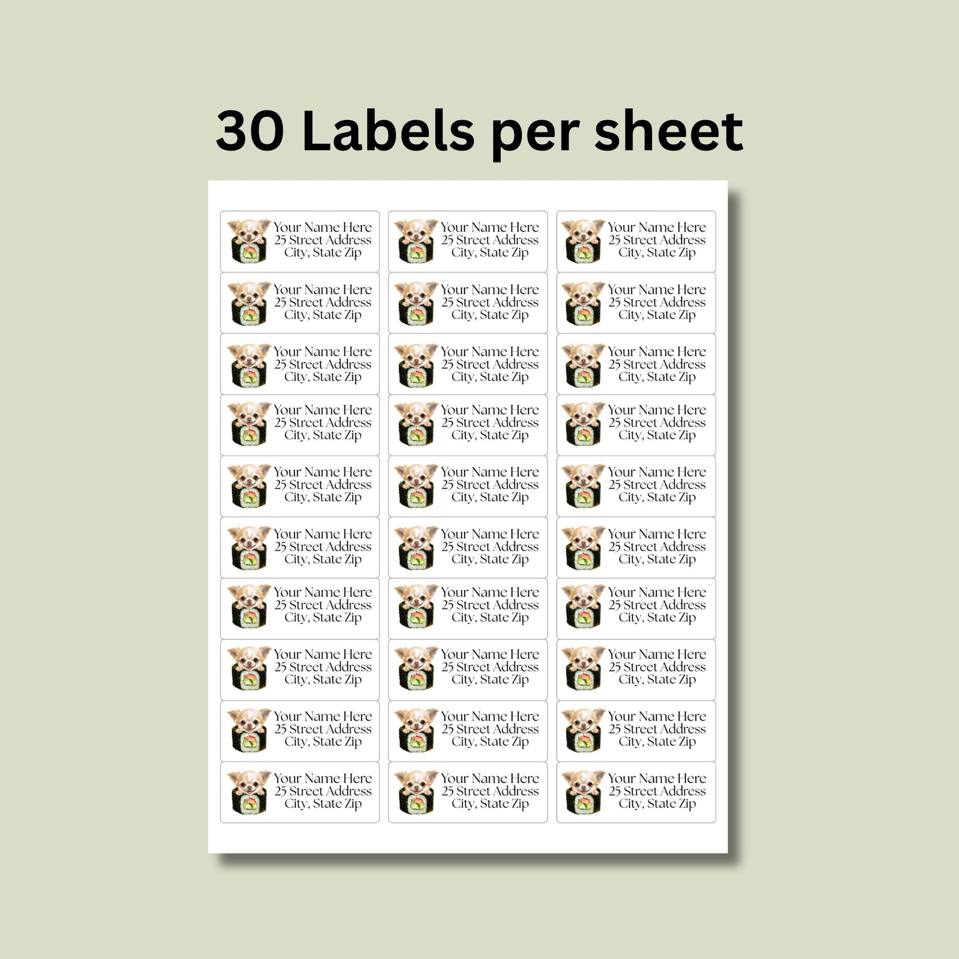 Chihuahua Return Address Label & Envelope Seal Sticker Set, Funny Personalized Chihuahua mom gift, Sushi Lover Dog Labels, FREE Stickers - The Pawprint Paperie