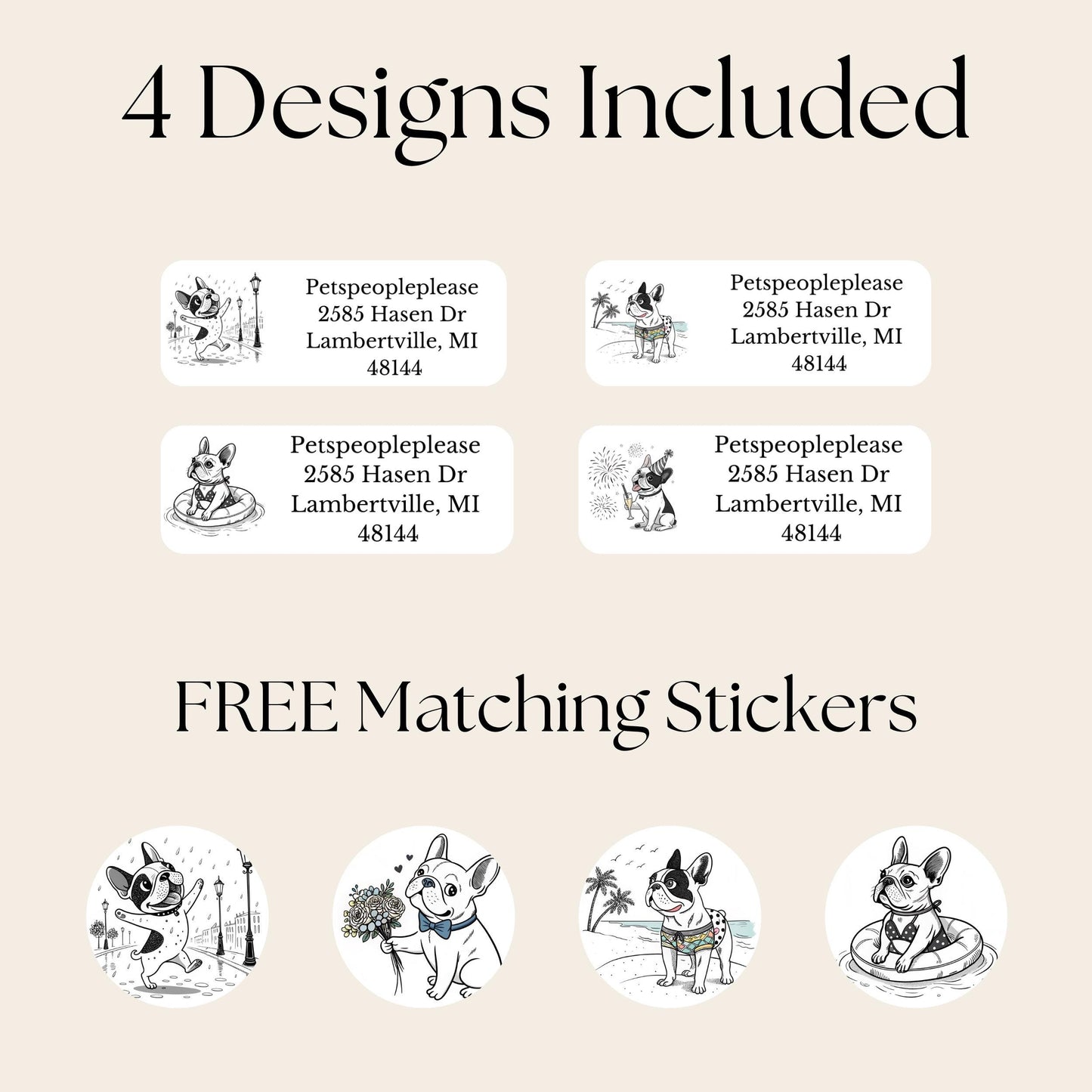 Personalized French Bulldog return address label, Custom Frenchie envelope addressing, Minimalist line art - Letter Seal Stickers - The Pawprint Paperie