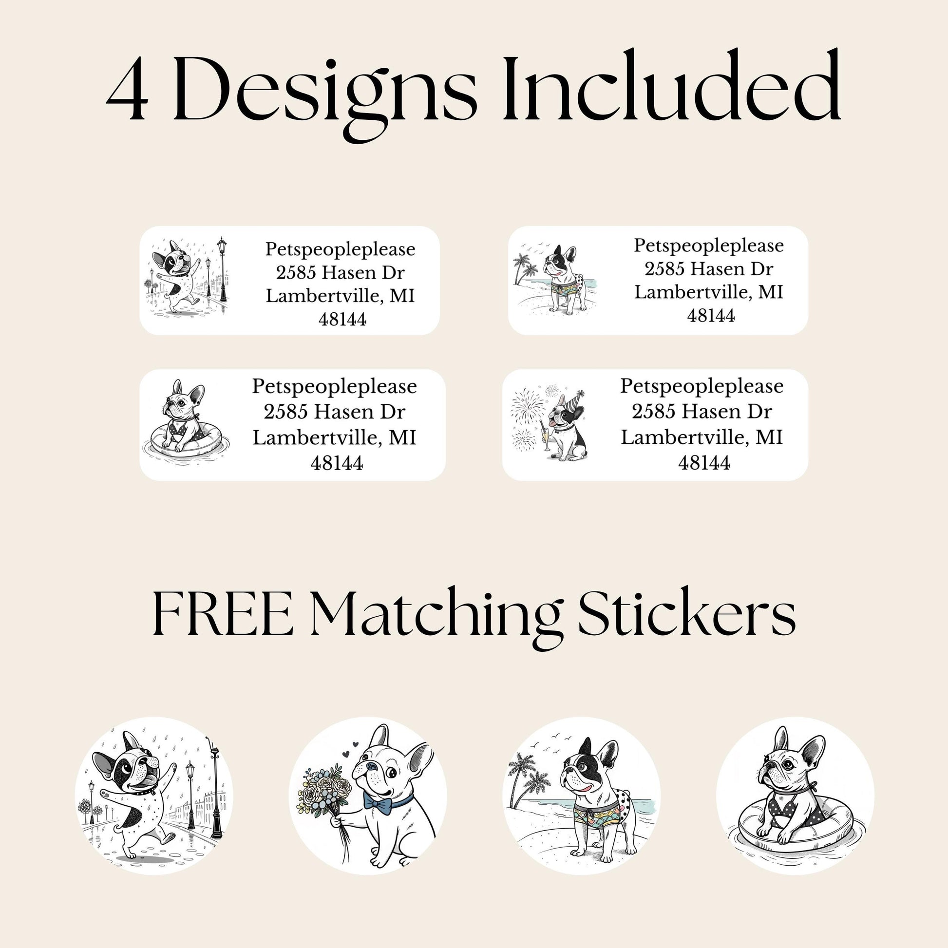 Personalized French Bulldog return address label, Custom Frenchie envelope addressing, Minimalist line art - Letter Seal Stickers - The Pawprint Paperie