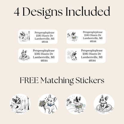 Personalized French Bulldog return address label, Custom Frenchie envelope addressing, Minimalist line art - Letter Seal Stickers - The Pawprint Paperie