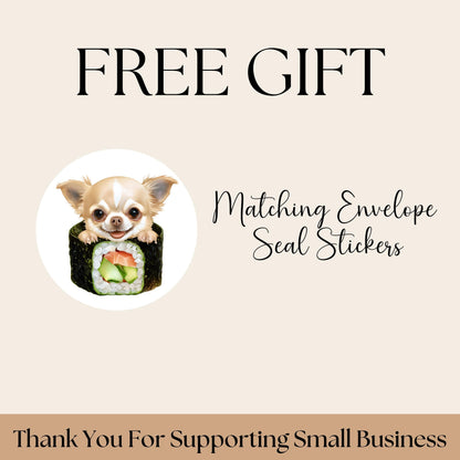 Chihuahua Return Address Label & Envelope Seal Sticker Set, Funny Personalized Chihuahua mom gift, Sushi Lover Dog Labels, FREE Stickers - The Pawprint Paperie