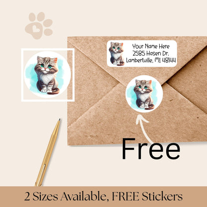 Pretty Cats Return Address Labels, FREE Matching Envelope Seal Stickers, Personalized Cat mom Gift, 6 designs, Black, Siamese, Orange, Tabby - The Pawprint Paperie