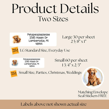 Golden Retriever Return Address Label Sheet, FREE Matching Envelope Seal Stickers, Personalized mailing Dog Mom Gift, Snail Mail Gift Set - The Pawprint Paperie