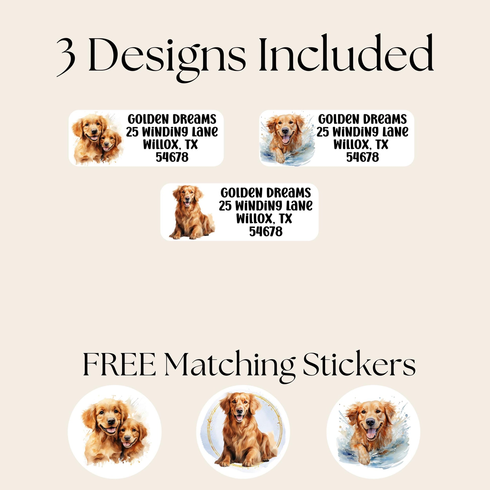 Golden Retriever Return Address Label Sheet, FREE Matching Envelope Seal Stickers, Personalized mailing Dog Mom Gift, Snail Mail Gift Set - The Pawprint Paperie