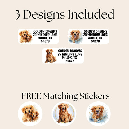 Golden Retriever Return Address Label Sheet, FREE Matching Envelope Seal Stickers, Personalized mailing Dog Mom Gift, Snail Mail Gift Set - The Pawprint Paperie