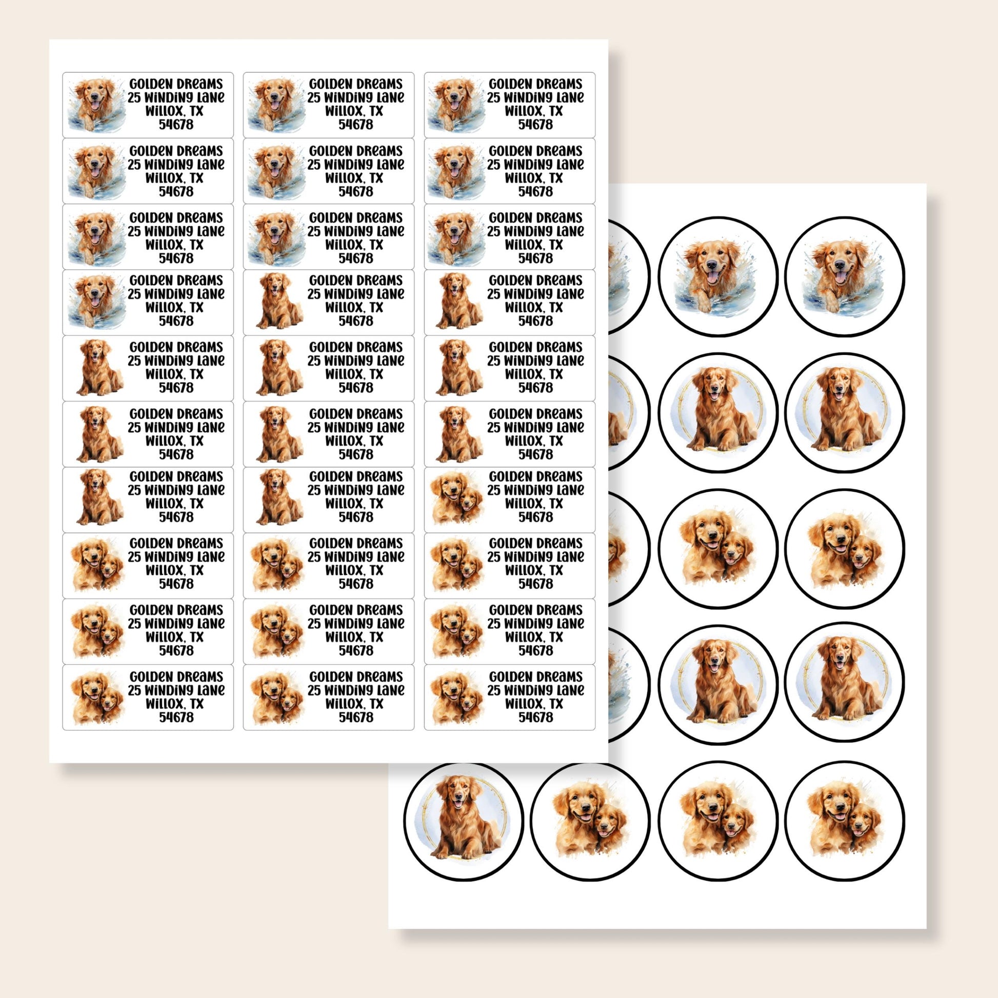 Golden Retriever Return Address Label Sheet, FREE Matching Envelope Seal Stickers, Personalized mailing Dog Mom Gift, Snail Mail Gift Set - The Pawprint Paperie