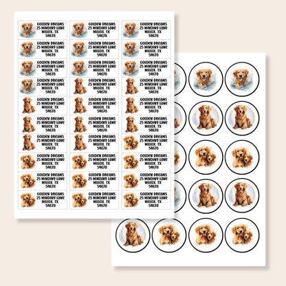 Golden Retriever Return Address Label Sheet, FREE Matching Envelope Seal Stickers, Personalized mailing Dog Mom Gift, Snail Mail Gift Set - The Pawprint Paperie