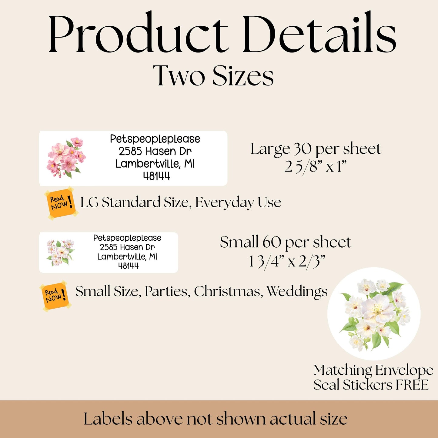 Cherry Blossom Return Address Labels, FREE Envelope Seal Stickers, Custom Pink Labels, Floral Happy Mail sheet, Snail Mail Gift, Pen Pal - The Pawprint Paperie