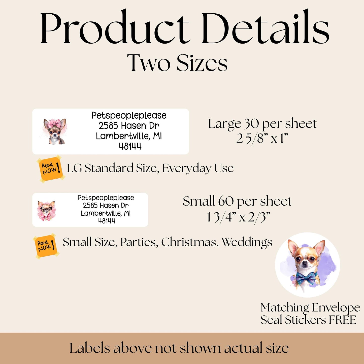 Pretty Chihuahua Dog Return Address Labels FREE Matching Stickers - Coquette Aesthetic Custom Personalized Snail Mail, Gift for Dog Lover - The Pawprint Paperie