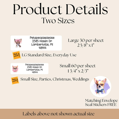Pretty Chihuahua Dog Return Address Labels FREE Matching Stickers - Coquette Aesthetic Custom Personalized Snail Mail, Gift for Dog Lover - The Pawprint Paperie