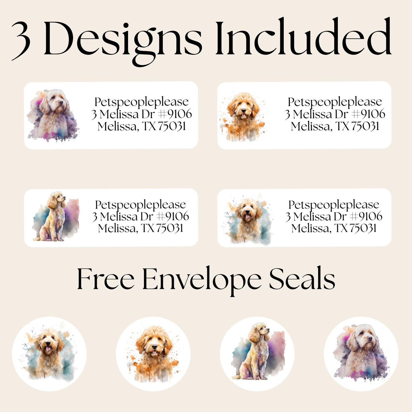 Personalized Doodle lover return address labels, FREE Matching Custom Sticker seals, Cavipoo, Poodle, Cockapoo, Goldendoodle, dog lover gift - The Pawprint Paperie