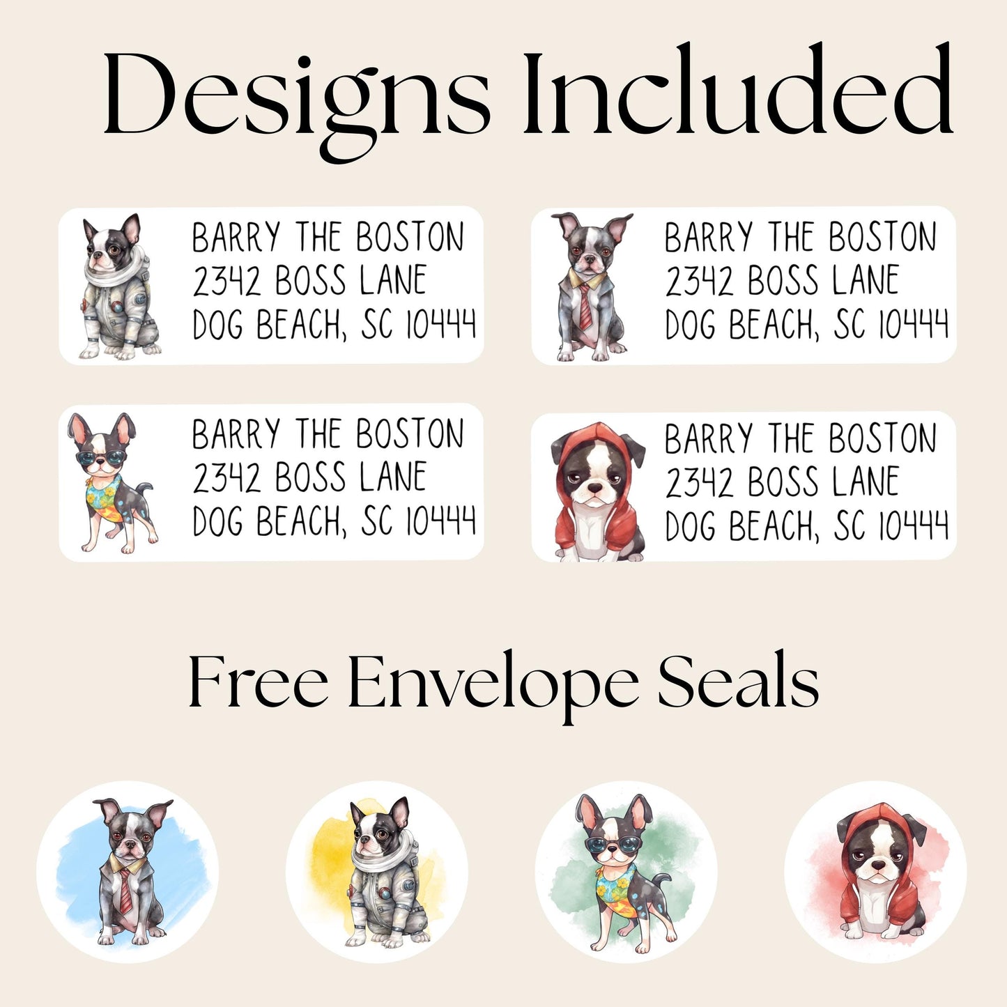 Boston Terrier Return Address Labels with FREE Envelope Seal Stickers – Cute Dog Lover Mailing Stickers - The Pawprint Paperie