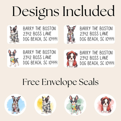 Boston Terrier Return Address Labels with FREE Envelope Seal Stickers – Cute Dog Lover Mailing Stickers - The Pawprint Paperie