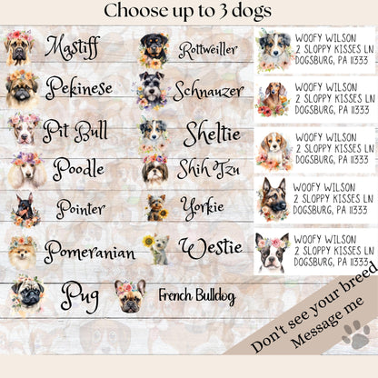 Custom Dog Address Labels FREE Matching Stickers, Personalized Breed & Font. Frenchie, Lab, Pug, Husky, Boston, Golden, Schnauzer, Yorkie - The Pawprint Paperie