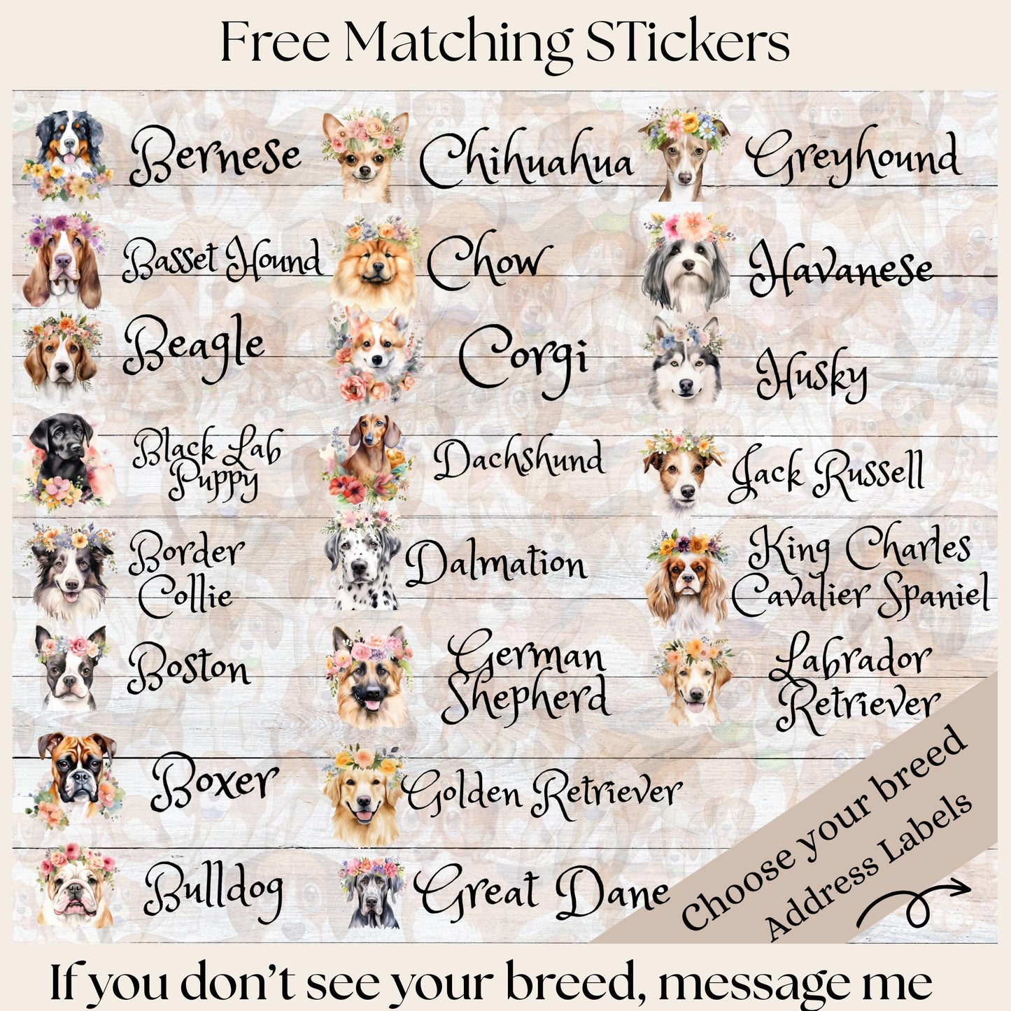 Custom Dog Address Labels FREE Matching Stickers, Personalized Breed & Font. Frenchie, Lab, Pug, Husky, Boston, Golden, Schnauzer, Yorkie - The Pawprint Paperie