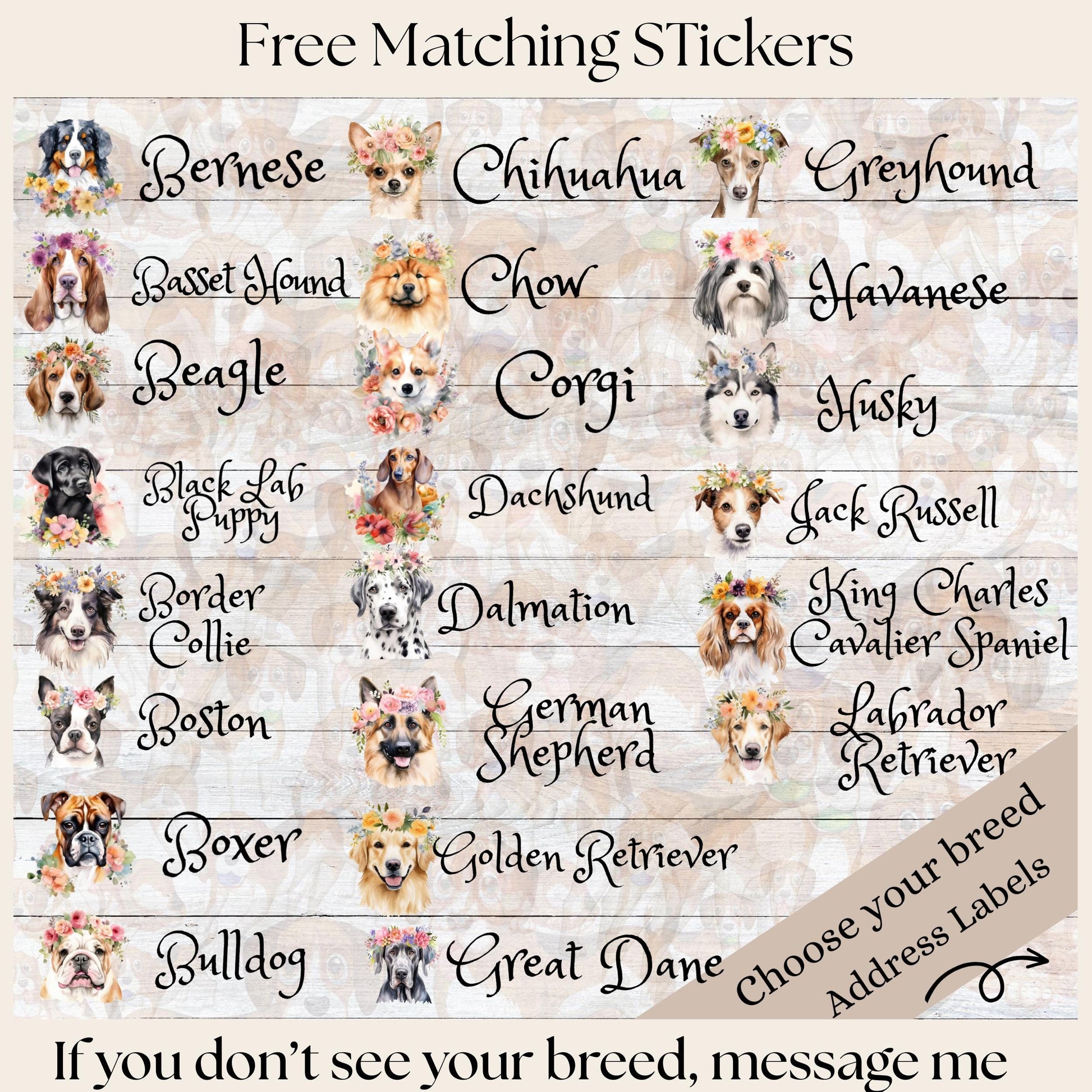 Custom Dog Address Labels FREE Matching Stickers, Personalized Breed & Font. Frenchie, Lab, Pug, Husky, Boston, Golden, Schnauzer, Yorkie - The Pawprint Paperie