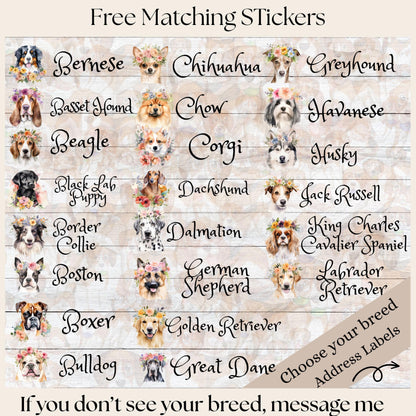Custom Dog Address Labels FREE Matching Stickers, Personalized Breed & Font. Frenchie, Lab, Pug, Husky, Boston, Golden, Schnauzer, Yorkie - The Pawprint Paperie
