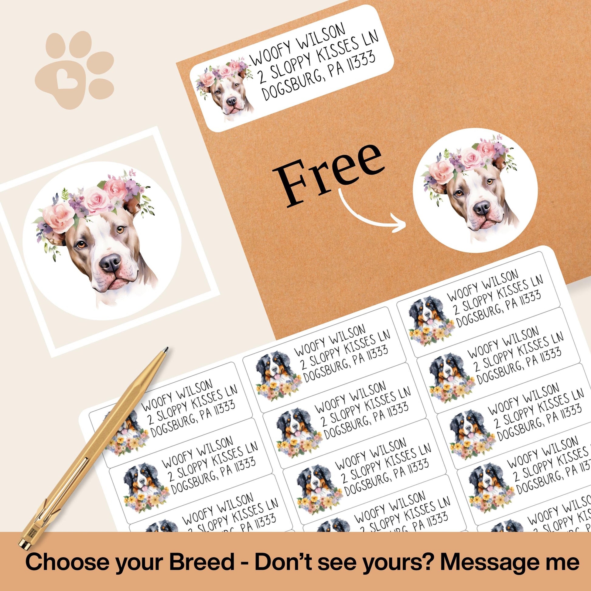 Custom Dog Address Labels FREE Matching Stickers, Personalized Breed & Font. Frenchie, Lab, Pug, Husky, Boston, Golden, Schnauzer, Yorkie - The Pawprint Paperie
